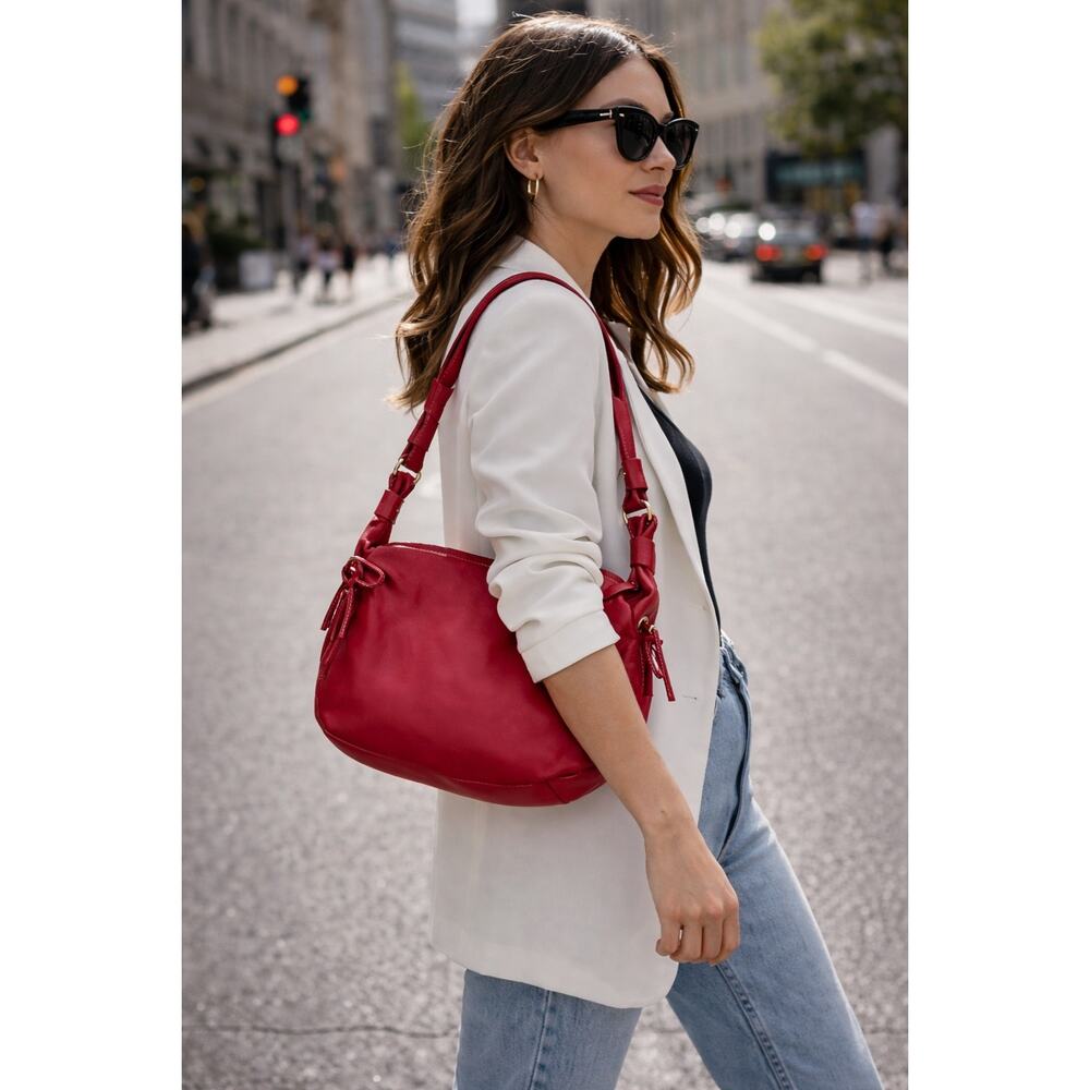 Y2K Kate Spade Red Leather Hobo Shoulder Bag Bow Detail